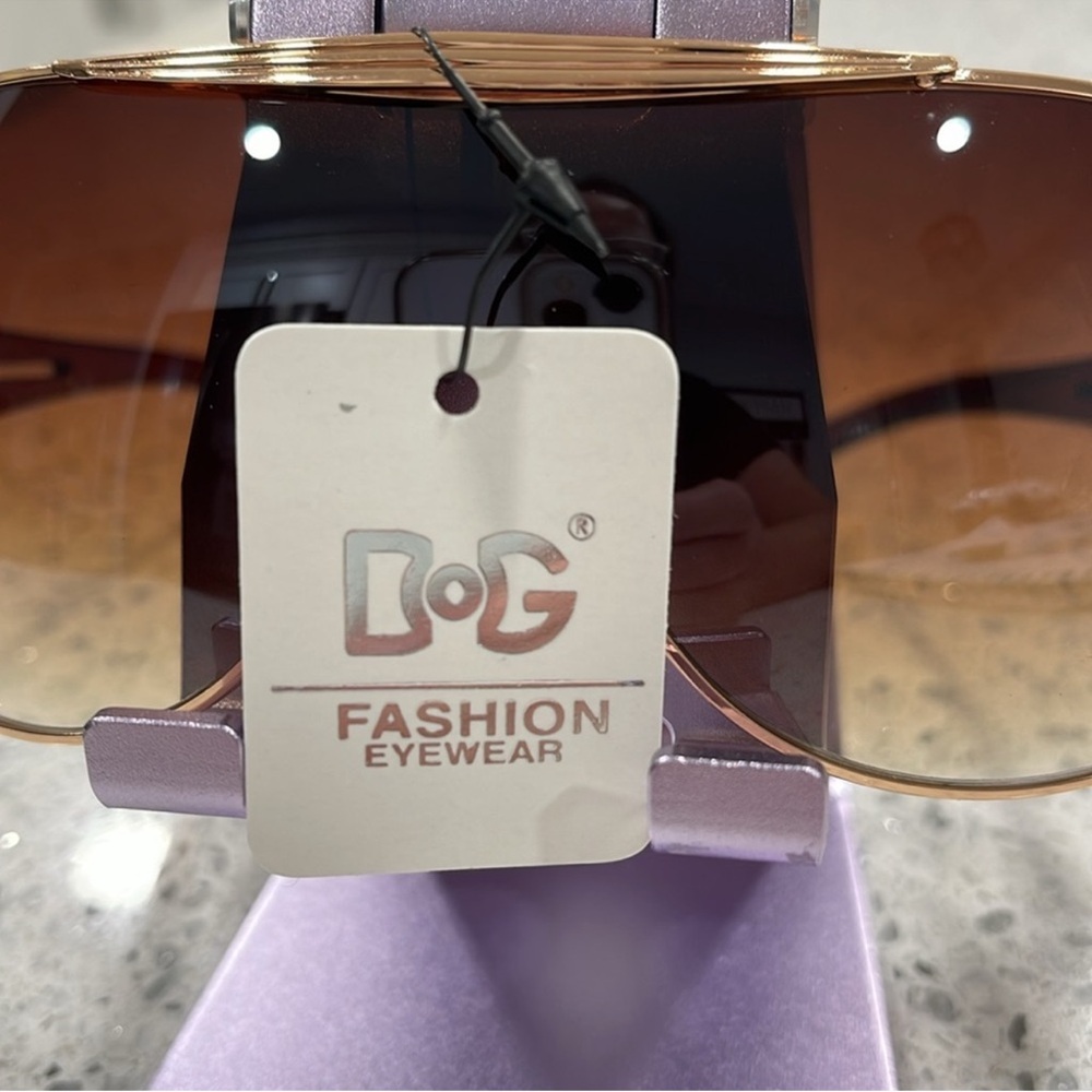 NWT DG SUNGLASSES AVIATOR WRAP ROSE GOLD FRAME SOFT BROWN GRADIENT LENSE WOMENS - Picture 3 of 9